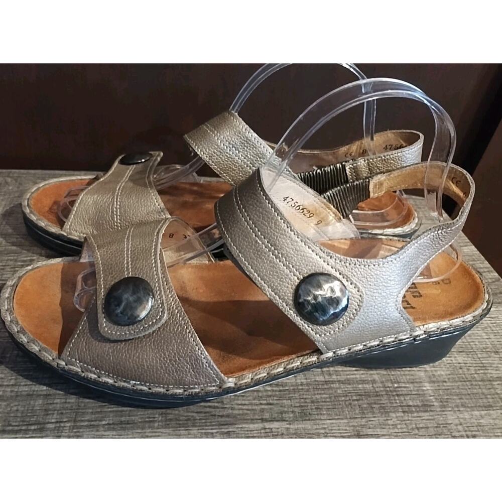 Finn Comfort Size 8 D Metallic Gold Leather Slingback Sandals Hook & Loop